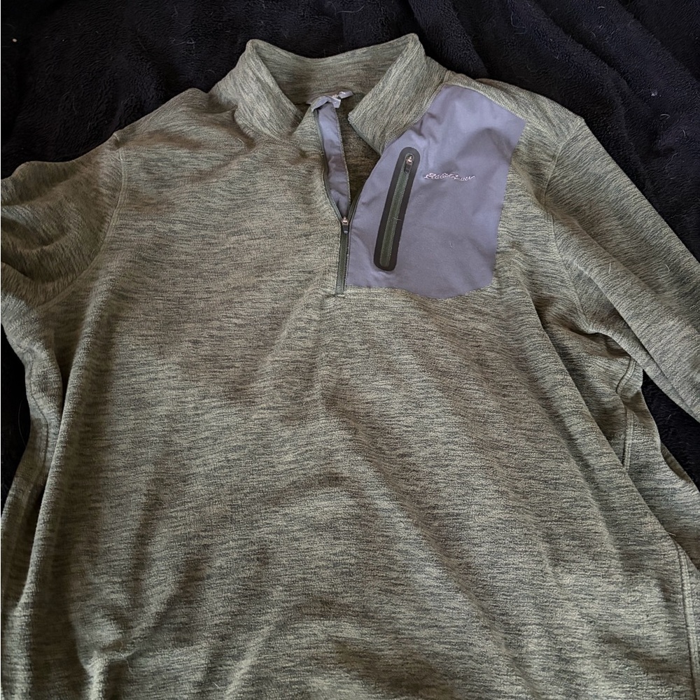 Eddie Bauer Black and Green Quarter-Zip Pullover